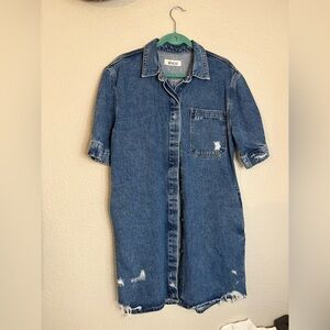 ETICA distressed denim Pia dress button front women Large